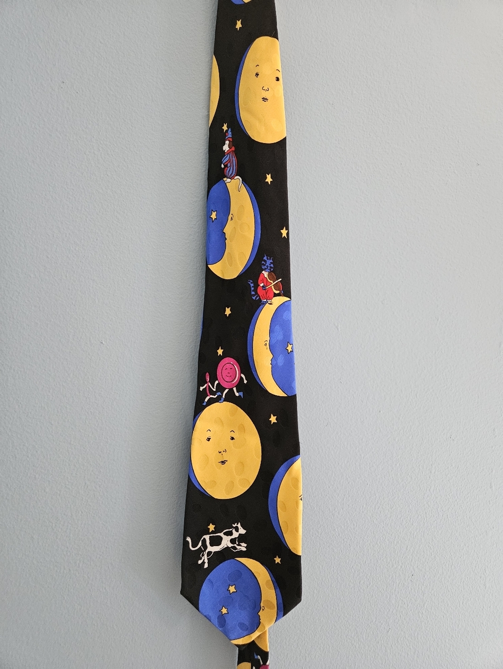 Addiction Vntg 100 Silk Tie Moon Cow Jumped Over The Spoon Celestial Whimsical